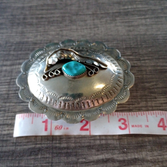Vintage Western Silver-Tone and Turquoise Belt Buckle - Picture 2 of 8